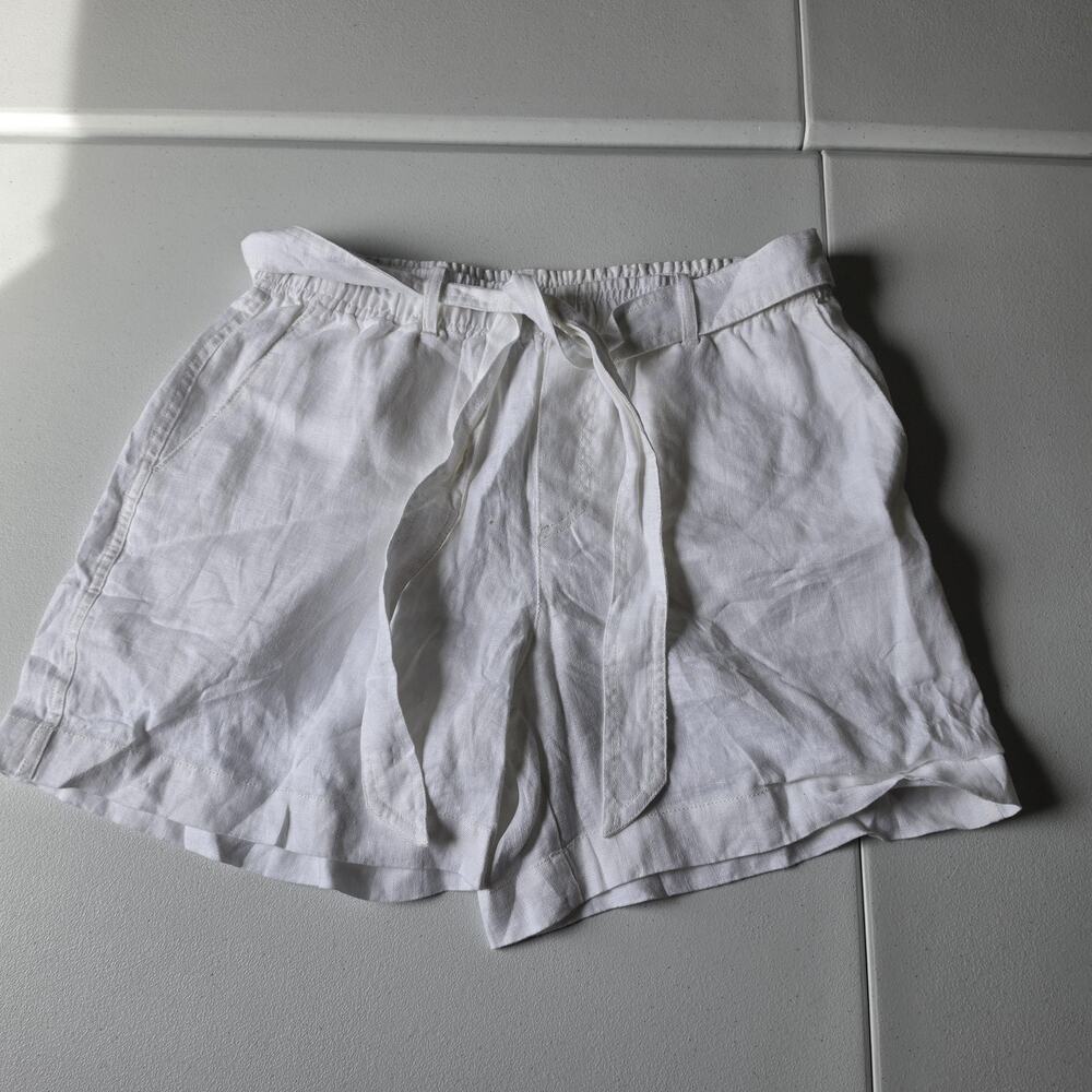Polo Ralph Lauren Shorts Womens M White Linen Paperbag Belted Elastic Waist
